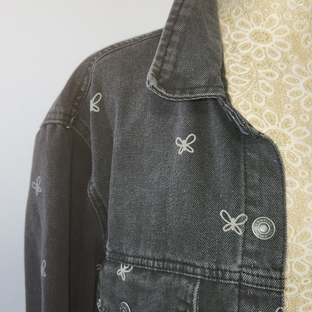 Stoosh Vintage Denim Women's Size L Black/Grey Butterfly Print Cropped Jacket - Picture 5 of 14